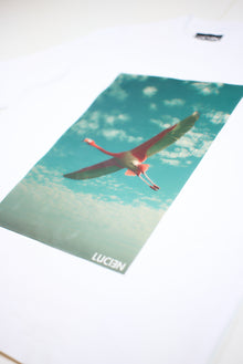T-Shirt « Envol » Oversize blanc imprimé flamant rose - LUCIƎN