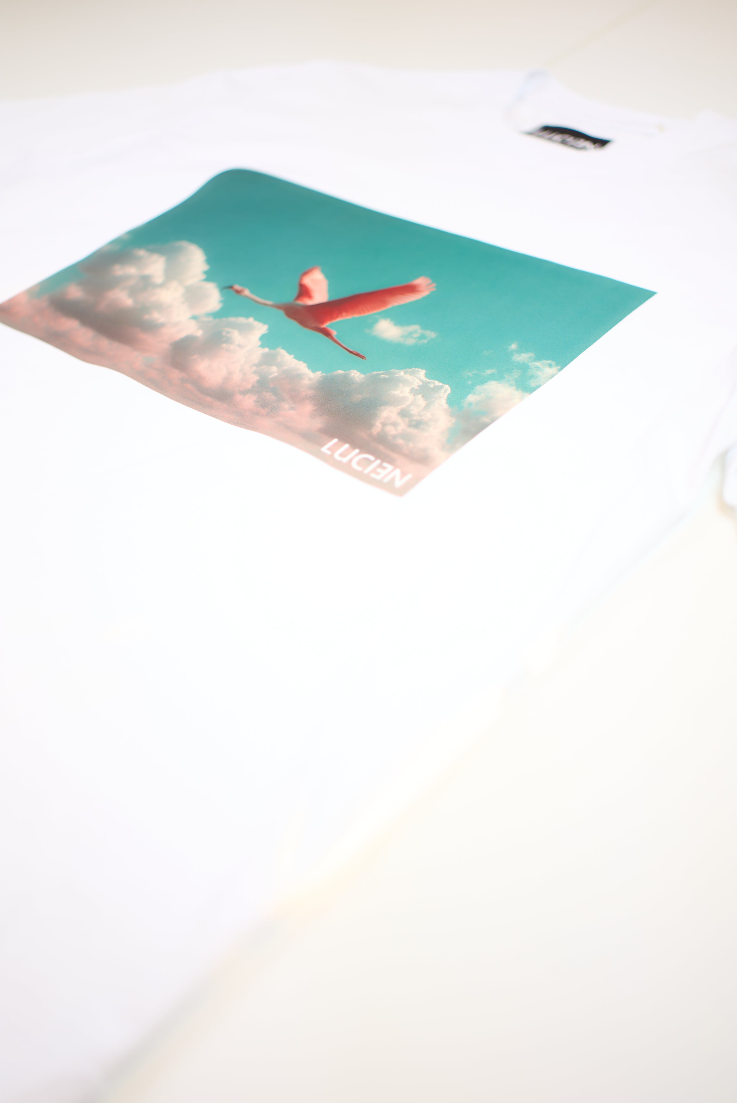 T-Shirt « Cumulus » Oversize blanc imprimé flamant rose - LUCIƎN