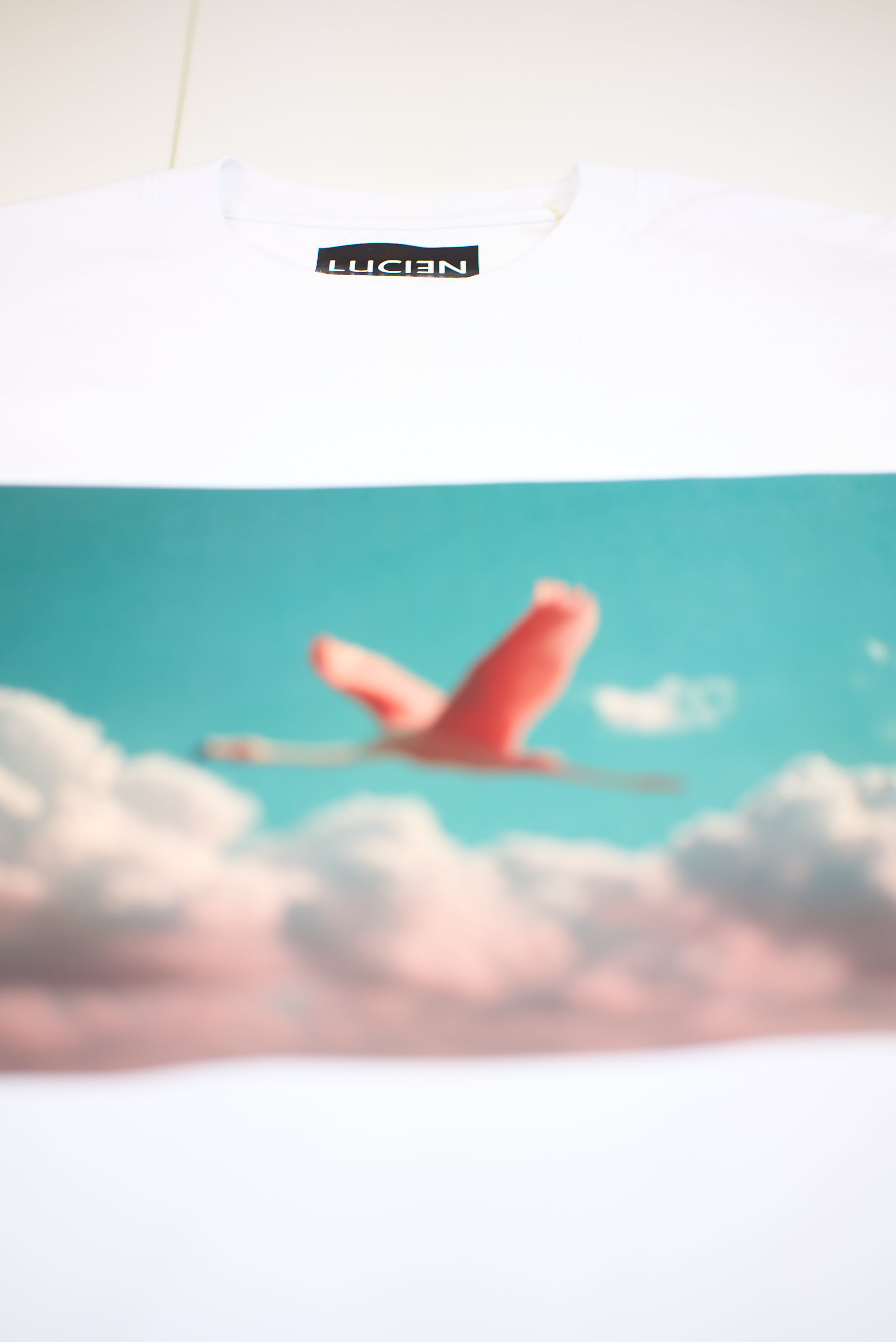 T-Shirt « Cumulus » Oversize blanc imprimé flamant rose - LUCIƎN